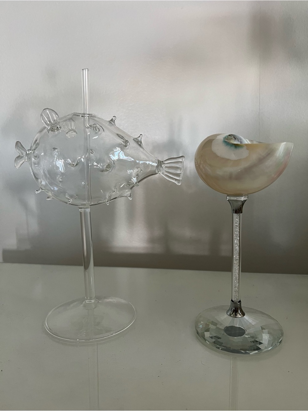 Pufferfish Shaped and Conch Shell Cocktail Glass